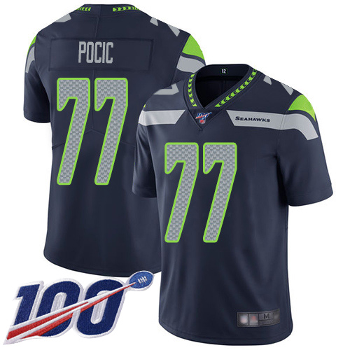 Seattle Seahawks Limited Navy Blue Men Ethan Pocic Home Jersey NFL Football 77 100th Season Vapor Untouchable